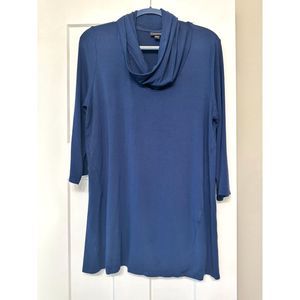J. Jill Women's Large Tunic Top Cowl Neck 3/4 Sleeve Pullover Flowy Blue